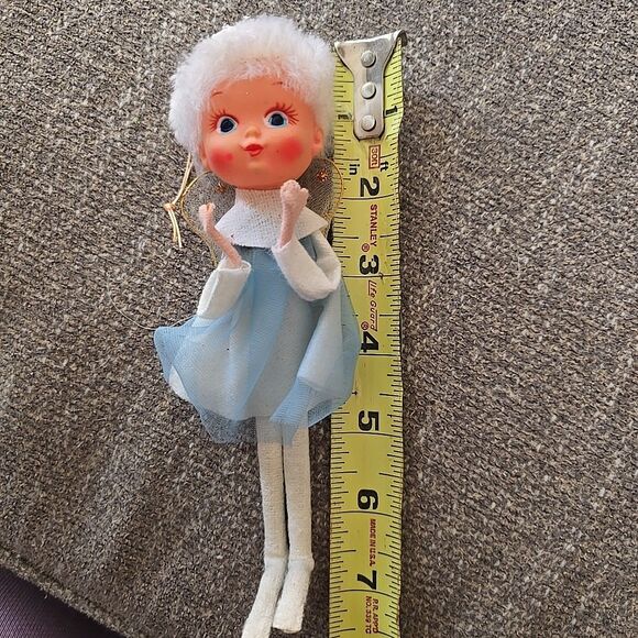 MCM Blue Christmas Pixie Knee Hugger Flying Angel Ornament Tulle Mod 60s 50s - Picture 5 of 6